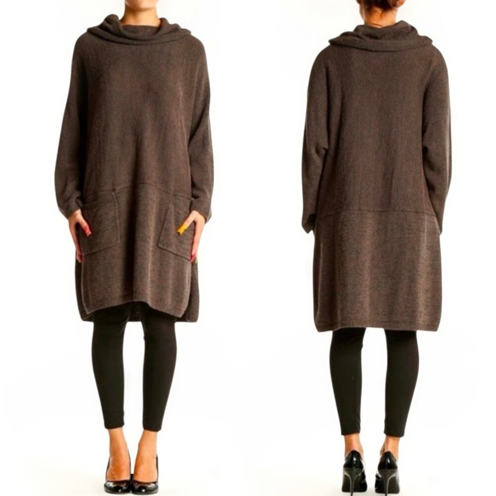 $120 Soft Surroundings Moderne Cowl Neck Gray Long-Sleeve Sweater Dress L/XL